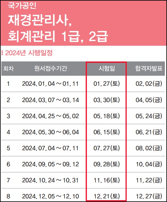 회계관리-1급-시험일정